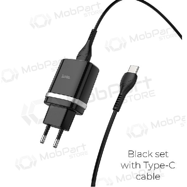 Lader HOCO C12Q Smart USB + type-C kabel (QC3.0) (svart)