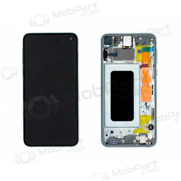 Samsung G970F Galaxy S10e LCD skjerm (Prism Green) (med ramme) (brukt grade A, original)