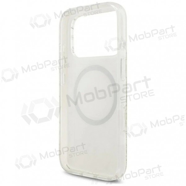 Apple iPhone 18 Pro deksel - Guess IML Flowers Allover Strap MagSafe (hvit)