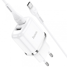 Lader Hoco N4 X 2 USB  jungtimis + Type-C (2.4A) (hvit)