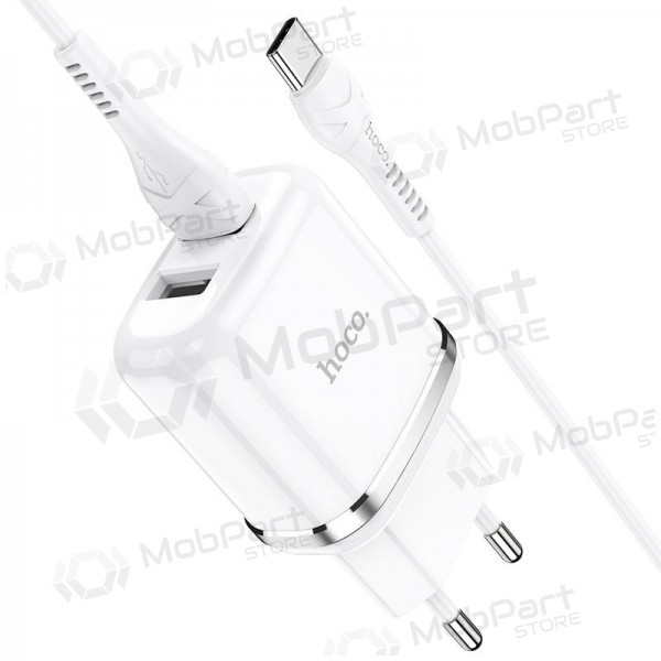 Lader Hoco N4 X 2 USB  jungtimis + Type-C (2.4A) (hvit)
