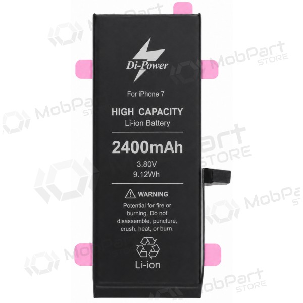 Apple iPhone 7 batteri, akkumulator Di-Power 2400 mAh (økt kapasitet)