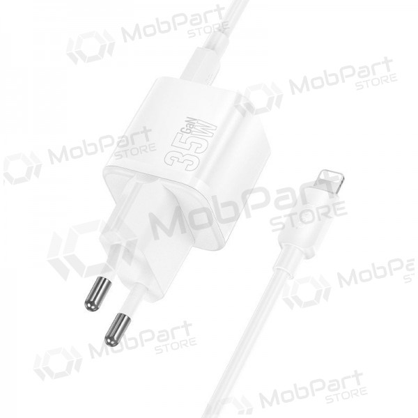 Telefonlader Hoco N66 35 W GaN USB-C + USB-A med Lightning-kabel 1 m hvit