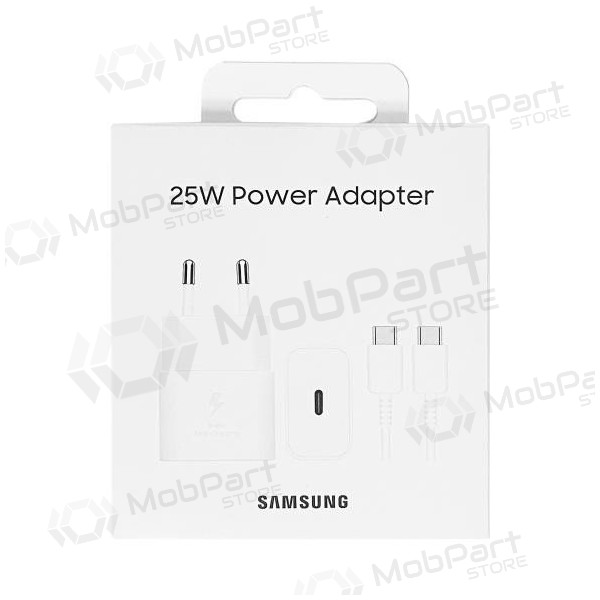 Lader original Samsung EP-T2510XWEGEU 25W + USB-C kabel i pakken hvit