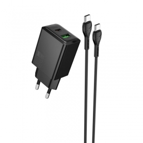 Telefonlader Hoco N71 30 W GaN USB-C + USB-A med USB-C-kabel 1 m svart