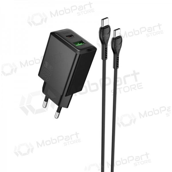 Telefonlader Hoco N71 30 W GaN USB-C + USB-A med USB-C-kabel 1 m svart