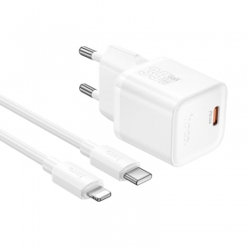 Telefonlader Hoco N66 35 W GaN USB-C + USB-A med Lightning-kabel 1 m hvit