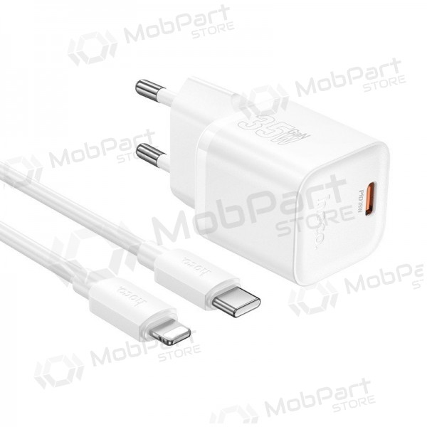 Telefonlader Hoco N66 35 W GaN USB-C + USB-A med Lightning-kabel 1 m hvit