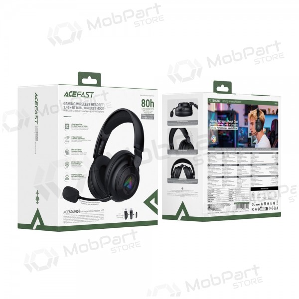 Trådløse hodetelefoner Acefast H15 Gaming over-ear med mikrofon USB-C svart