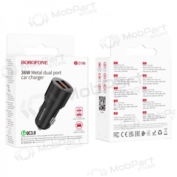 Lader automobilinis Borofone BZ19B 2xUSB-A QC3.0 36W svart