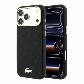 Apple iPhone 18 Pro deksel - Lacoste PU Leather Champs Elysees Gold Logo MagSafe