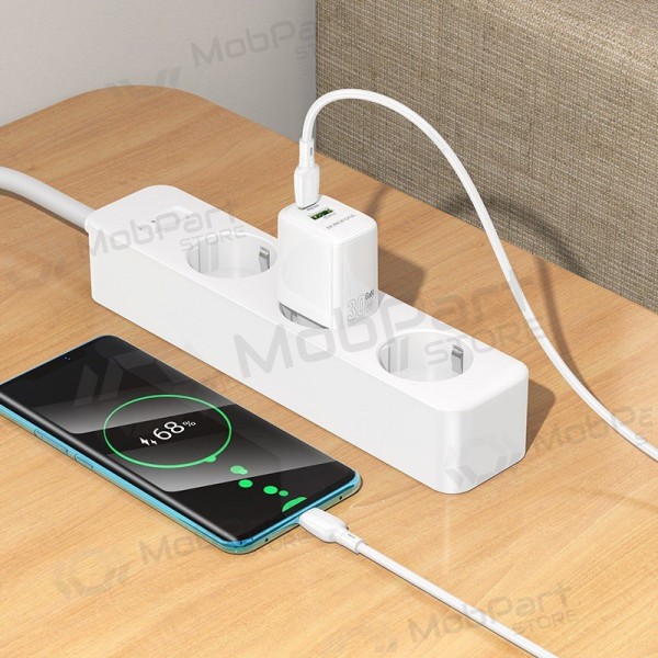 Telefonlader Borofone BN29 30 W USB-C + USB-A med USB-C kabel 1 m hvit