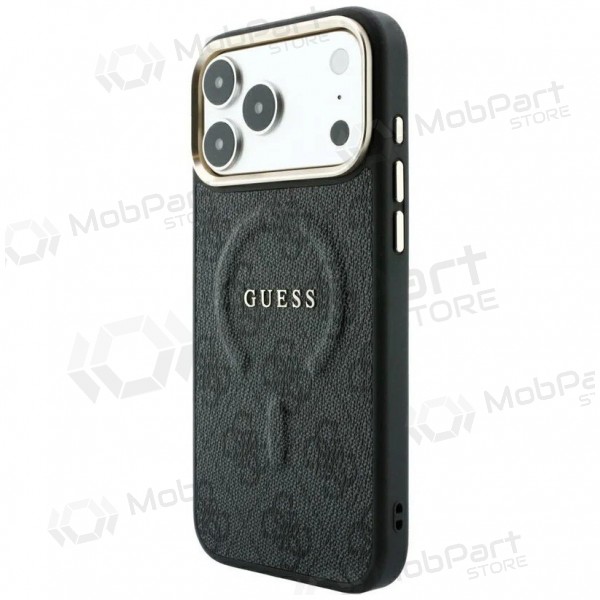 Apple iPhone 18 Pro deksel -Guess PU Leather 4G Gold Frame Embossed MagSafe- (svart)