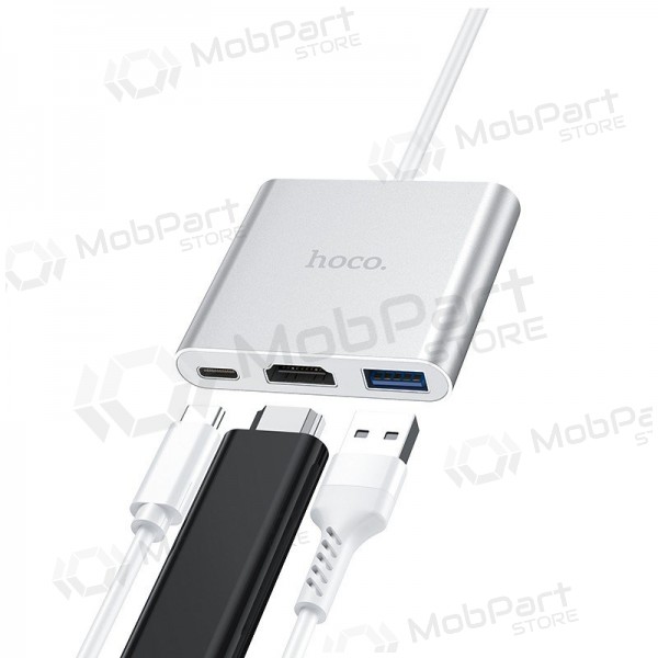 Adapter Hoco HB14 Type-C to USB-A+HDMI+Type-C sølvgrå