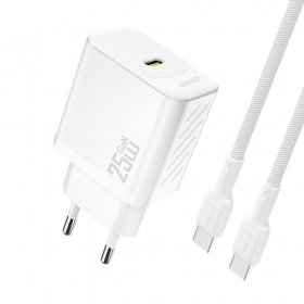 Lader Dudao A27C GaN 25W USB-C + USB-C til USB-C kabel 1.0m hvit