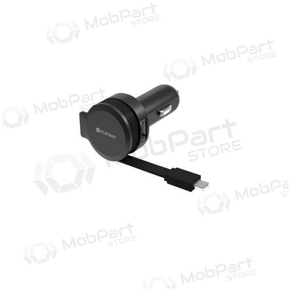 Lader for biler Platinet MicroUsb (1xUSB 2.4A) (svart)