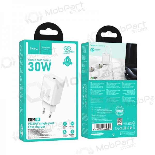 Telefonlader Hoco N62 30 W GaN USB-C hvit
