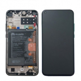 Huawei P40 Lite E skjerm (svart) (med ramme og batteri) (service pack) (original)