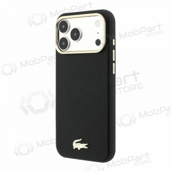 Apple iPhone 18 Pro Max deksel -Lacoste PU Leather Champs Elysees Gold Logo MagSafe- (svart)