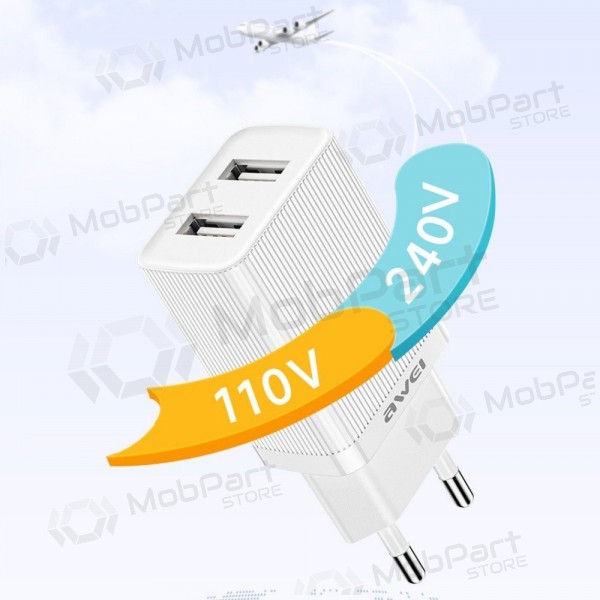 Lader Awei C15L-EU 2xUSB-A 10W + USB to Lightning cable hvit