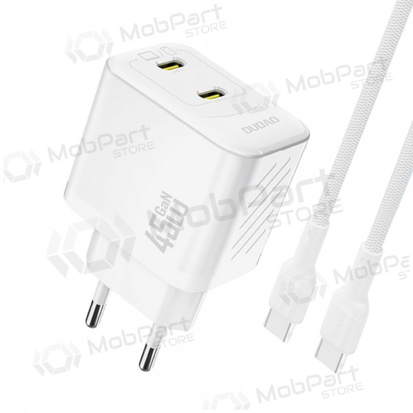 Telefonlader Dudao A28PC 45 W GaN 2x USB-C med USB-C-kabel 1 m hvit
