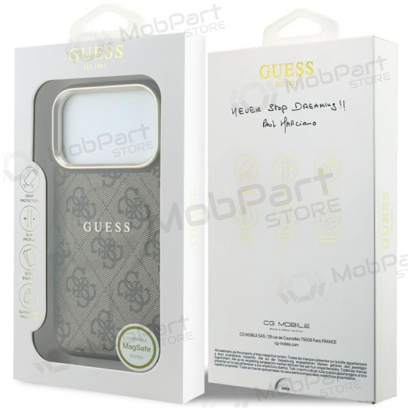 Apple iPhone 18 Pro Max deksel - Guess PU Leather 4G Gold Frame Embossed MagSafe (brun)