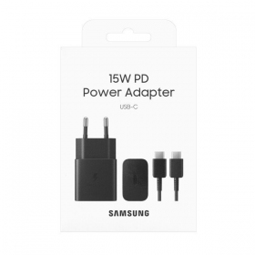 Lader original Samsung EP-T1510XBEGEU 15W + kabel Type-C 1m i pakken svart