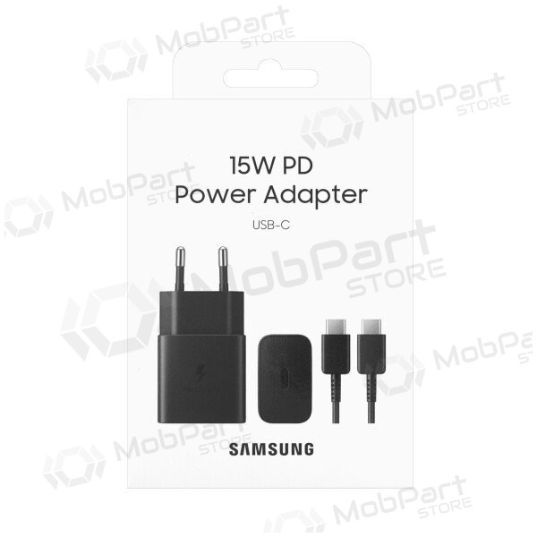 Lader original Samsung EP-T1510XBEGEU 15W + kabel Type-C 1m i pakken svart