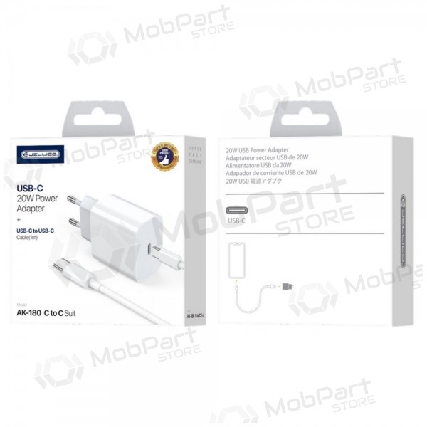 Lader Jellico AK180 20W USB-C + USB-C to Lightning cable 1.0m hvit