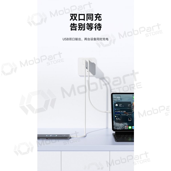 Lader Awei C15T-EU 2xUSB-A 10W + USB to USB-C cable hvit