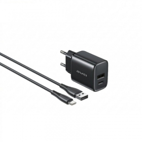 Telefonlader Awei PD85T-EU 22.5 W USB-C + USB-A med USB-C-kabel 1 m svart
