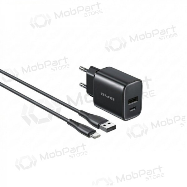 Telefonlader Awei PD85T-EU 22.5 W USB-C + USB-A med USB-C-kabel 1 m svart