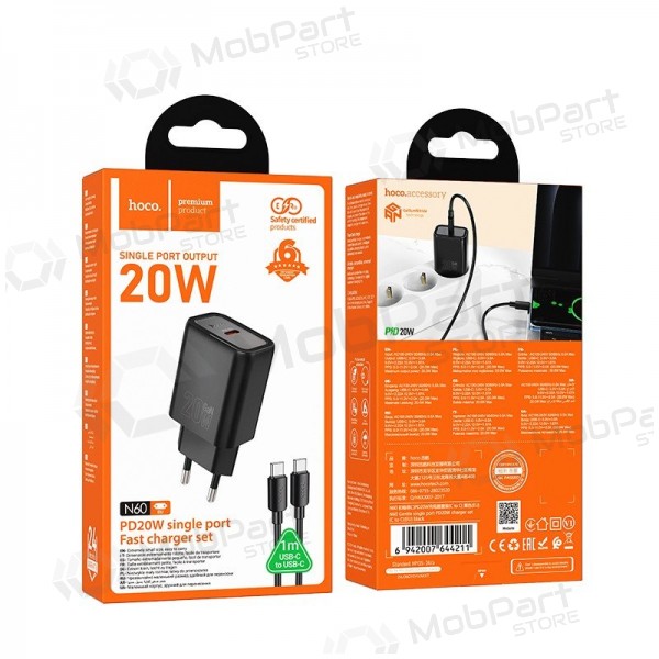 Telefonlader Hoco N60 GaN USB-C med USB-C-kabel 1 m svart
