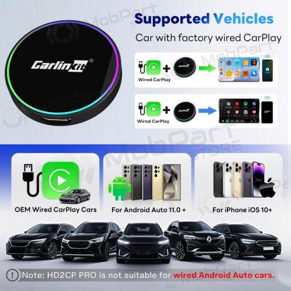 CarPlay-adapter Carlinkit HD2CP Pro trådløs Android Auto svart