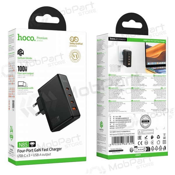Telefonlader Hoco N85 100 W 3x USB-C + USB-A svart