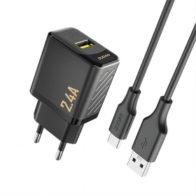 Telefonlader Dudao A23T 12 W USB-A med USB-C-kabel 1 m svart