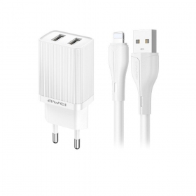 Lader Awei C15L-EU 2xUSB-A 10W + USB to Lightning cable hvit