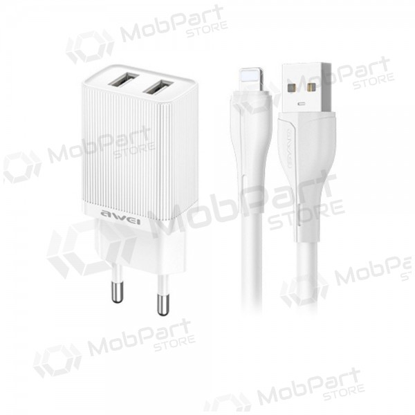 Lader Awei C15L-EU 2xUSB-A 10W + USB to Lightning cable hvit