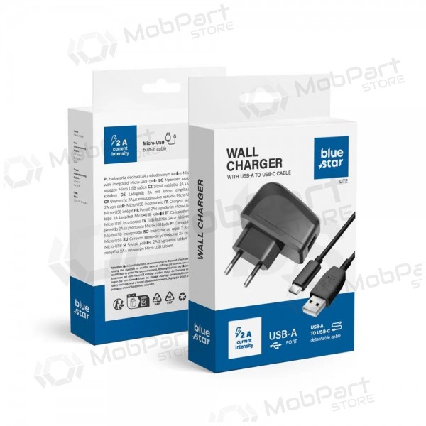 Telefonlader Blue Star TFK-TC-1095B 10 W USB-A med USB-A til USB-C kabel svart
