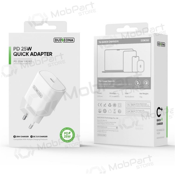 Lader buitinis DUZZONA T6 PD25W Type-C hvit
