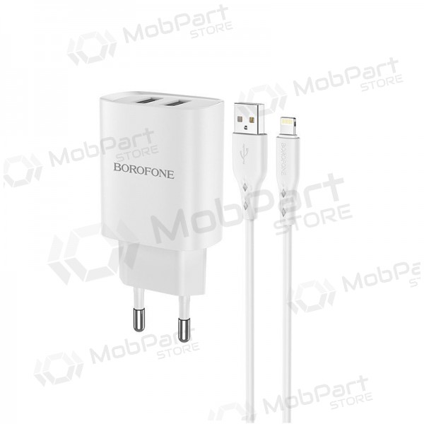 Lader Borofone BN2 2xUSB 2.1A + Lightning (hvit)