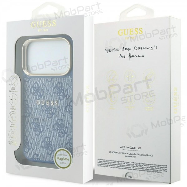 Apple iPhone 18 Pro Max deksel - Guess PU Leather 4G Gold Frame Embossed MagSafe (blå)