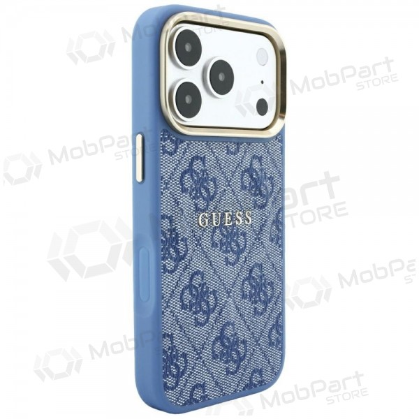 Apple iPhone 18 Pro Max deksel - Guess PU Leather 4G Gold Frame Embossed MagSafe (blå)
