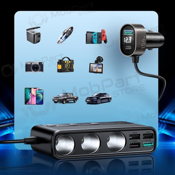 Lader automobilinis Joyroom 9in1 154W 3x12V, PD USB Type-C, QC3.0 USB-A, 4xUSB-A JR-CL06