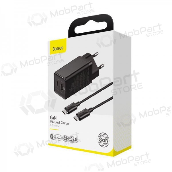 Lader Baseus GaN 45w (20V/3A) + Type-C kabel (MacBook) (svart)