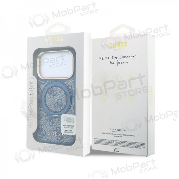 Apple iPhone 18 Pro deksel - Guess PU 4G Ring Stand MagSafe (blå)