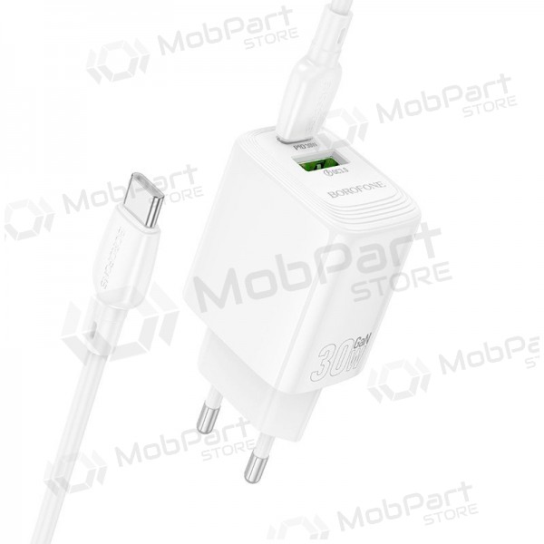 Telefonlader Borofone BN29 30 W USB-C + USB-A med USB-C kabel 1 m hvit