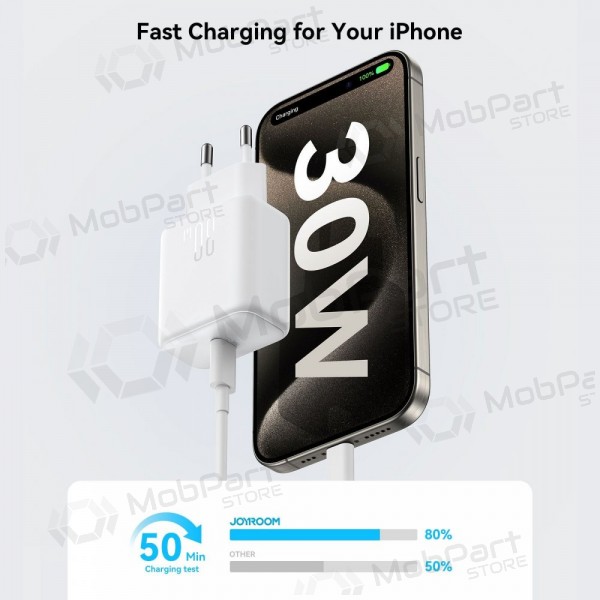 Lader Joyroom JR-TCF24 USB-C PD30W + USB-C to USB-C cable 1.0m hvit