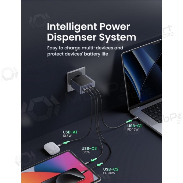 Nettlader Ugreen X565 100 W GaN 3x USB-C + USB-A grå
