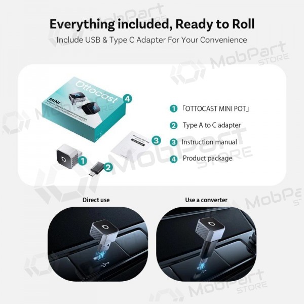Trådløs CarPlay / Android Auto-adapter Ottocast Mini Cube CP88-T3 svart